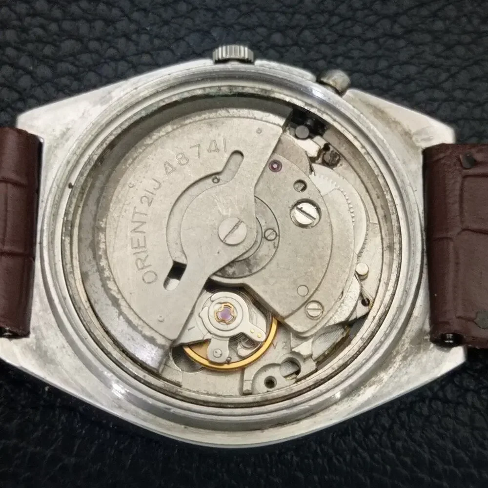 Vintage 1979 Orient Automatic Mens Silver Watch W/daydate & Gold accents